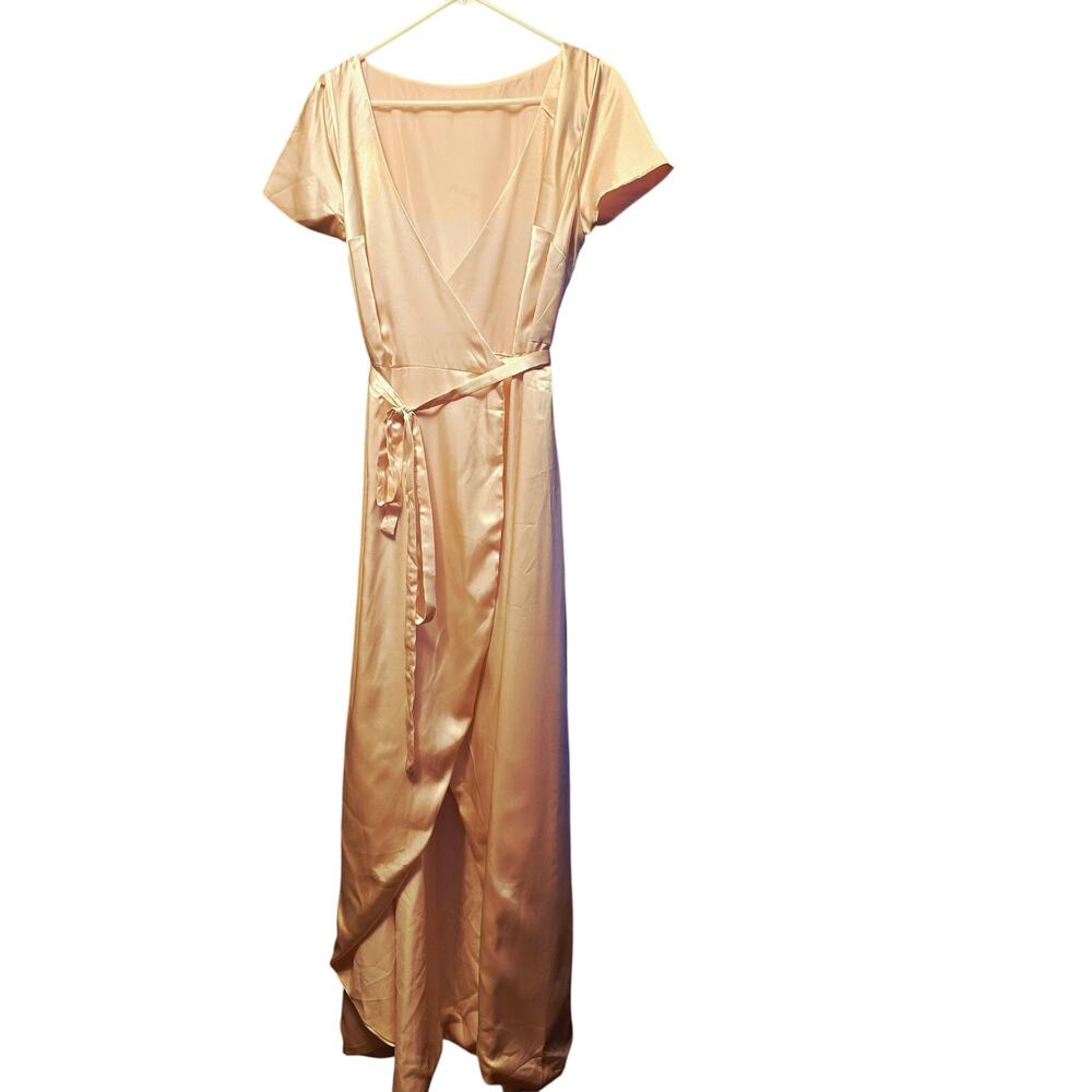 No Brand custom made satin wrap dress pink champaign